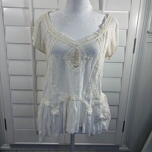 Free People Cream/White Embroidered Delicate Detail Blouse